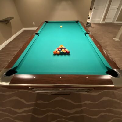 Brunswick Gold Crown 8 foot PRO Pool Table. Mahogany with Nickel Trim and Drop Pockets. Retail value