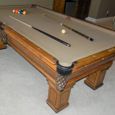 Beautiful VTG 8’ Brunswick-Balke-Collender Co Pool Table & Cover - has inlaid mother of pearl on top