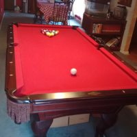 Playmaster red felt pool table 7' slate with accessories