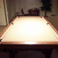 8 Ft Olhausen Pool Table All Walnut with Camel Color Simonis Cloth
