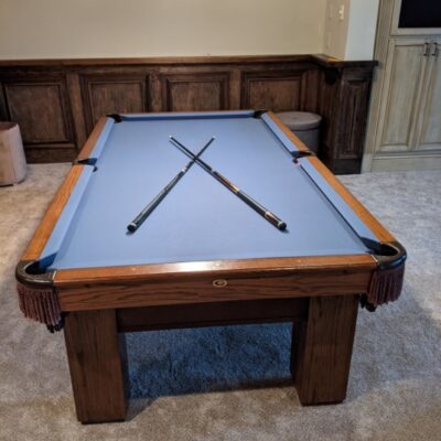 8 ft Atlanta Gandy pool table, recently resurfaced, cues and balls included